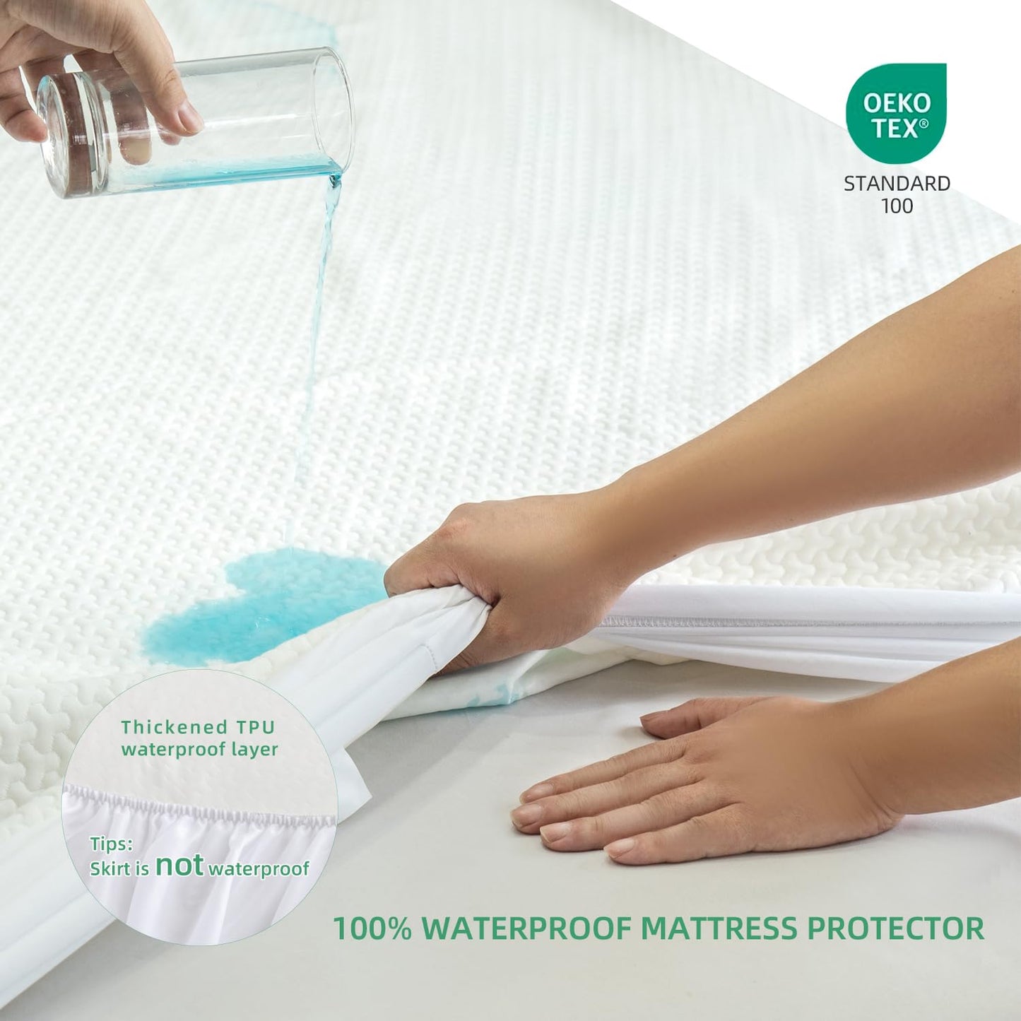 JOSOP Waterproof Mattress Protector Queen Size,3D Air Fabric Cooling Bed Cover Breathable Mattress Pad-Noiseless,Ultra-Soft Washable,Deep Pocket 8"-21" Mattress Cover