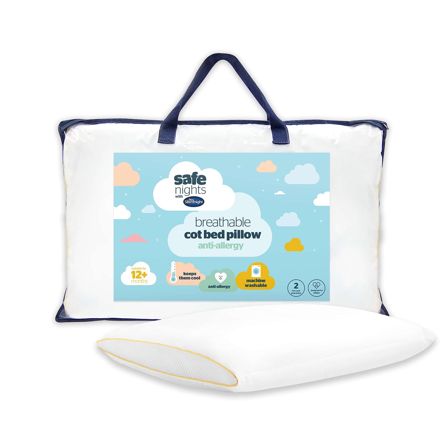 Silentnight Safe Nights Breathable Cot Bed Pillow - Toddler Baby Pillow with Mesh Sides for Comfortable and Fresh Sleeping - Anti Allergy and Machine Washable White