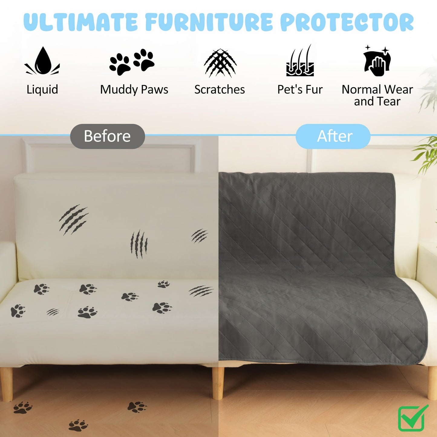 HezzLuv Waterproof Dog Bed Cover Pet Blanket Sofa Cover Mattress Furniture Protector, Washable, Reversible, Scratch-Proof, Pet Fur Resistant, for Puppy Medium Large Dogs and Cats