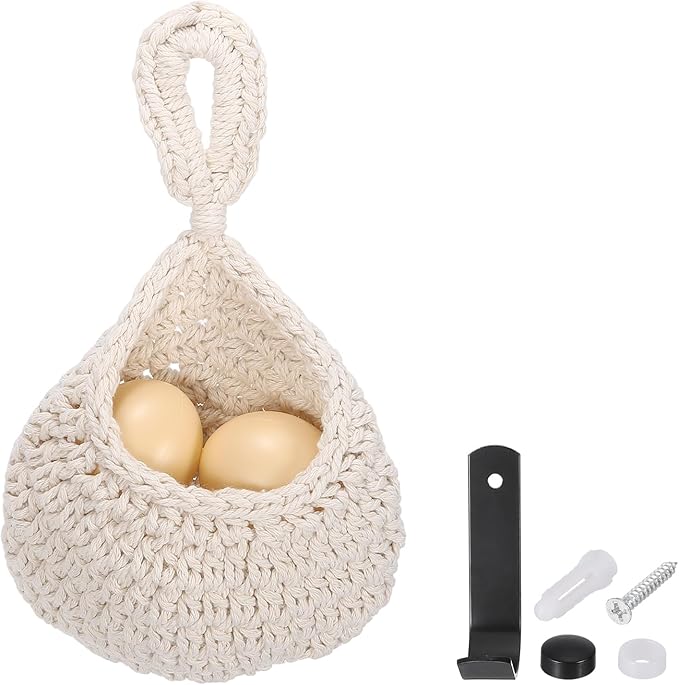uxcell Hanging Fruit Baskets for Kitchen, Hand-Woven Wall Hanging Storage Jute