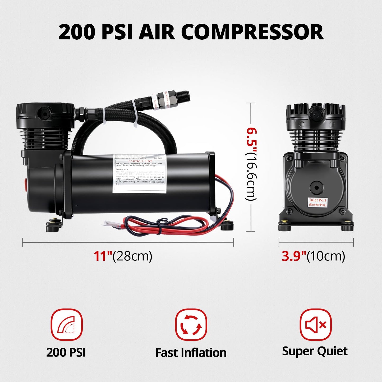 EVIL ENERGY 200PSI Air Horn Suspension Compressor for Car 12V Heavy Duty 1/4 NPT Onboard Air Ride Compressor for Train, Truck, Inflating Tires, Suspension Systems, Train Horn, DIY Pneumatic Tools