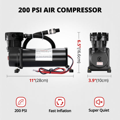 EVIL ENERGY 200PSI Air Horn Suspension Compressor for Car 12V Heavy Duty 1/4 NPT Onboard Air Ride Compressor for Train, Truck, Inflating Tires, Suspension Systems, Train Horn, DIY Pneumatic Tools
