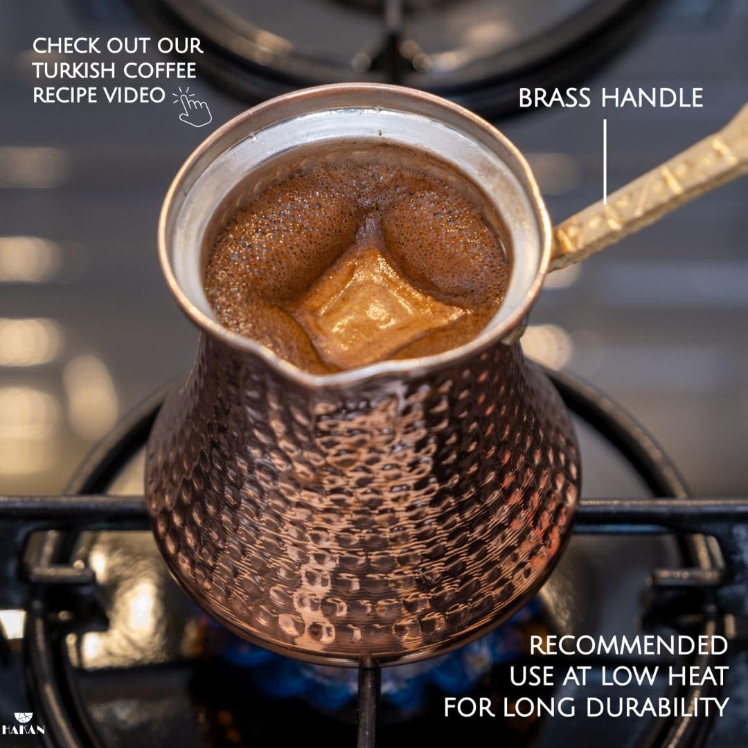 Hakan Turkish Coffee Pot | Stove Top Water Boiler, Coffee Maker, Butter, Chocolate & Milk Warmer | Even and Quick Heat with Handcrafted Copper Material | Coffee Gifts Idea, 8.3 Oz (245 cc)