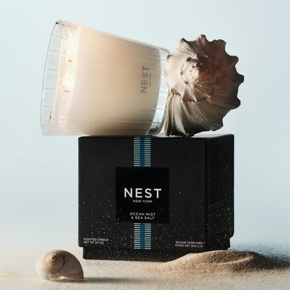 NEST New York Scented 3-Wick Candle, Ocean Mist & Sea Salt - 21.2 oz, Pack of 2 - Up to 100-Hour Burn Time - Reusable Glass Vessel
