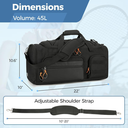 Searock 45L Gym Bag for Men, 3-In-1 Duffle Bag Backpack for Travel, Sports Duffel Bags for Gym Workout, Weekender Overnight Bag with Shoe Compartment, Wet Pocket, Black