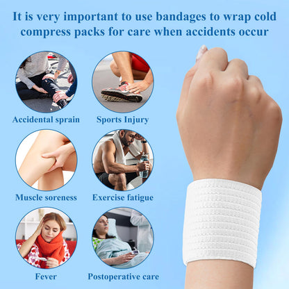 4-Pack Ice Pack Straps, Reusable & Stretchable – 35.5"x3" Adjustable Elastic Wrap with Hook and Loop Closure, Secure Ice Pack Holder for Cold Therapy(White)