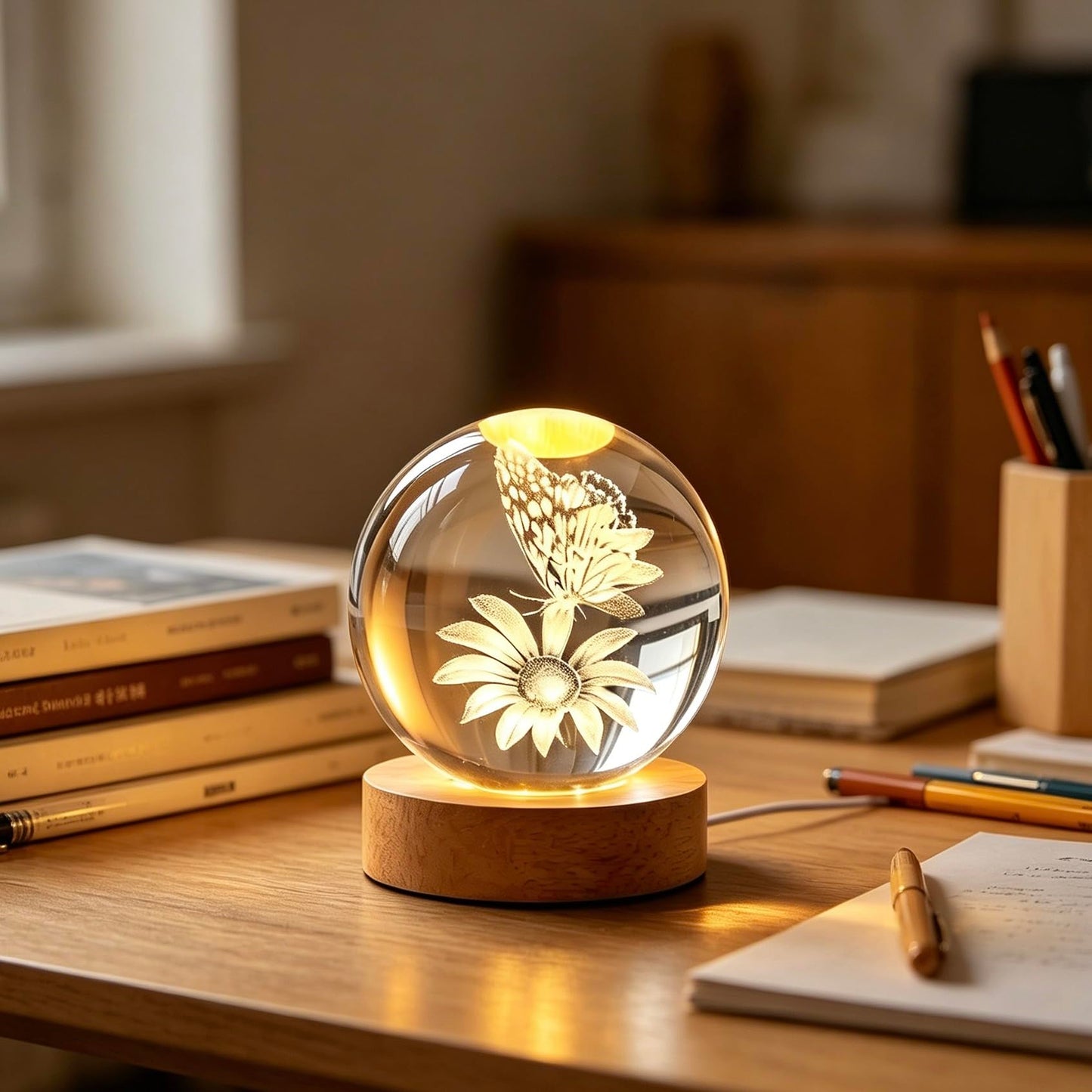 3D Butterfly Flowers Crystal Ball, 2.4inch Gifts Decorative Balls Glass, Laser Engraved Model Indoor Decoration Ball, Paperweight Display Sculpture Home Decor Crafts for Mom, Girls, Friends