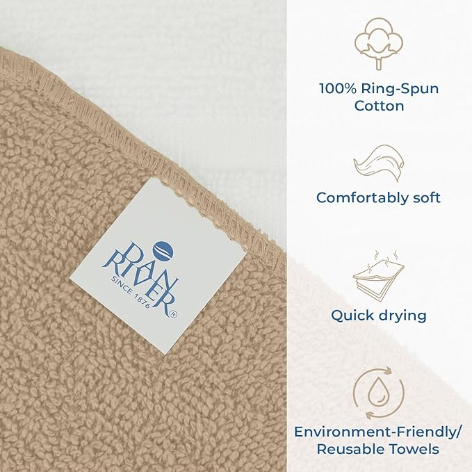 DAN RIVER 100% Cotton Washcloths 20 Pack Premium Quality Face and Body Cloth