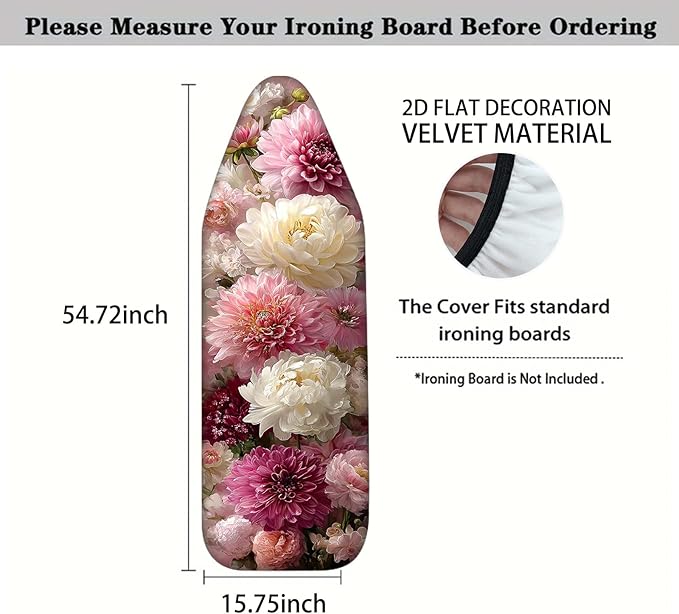 Nuxovilar Soft Pink & White Floral Pattern Ironing Board Cover, 15×54 inch