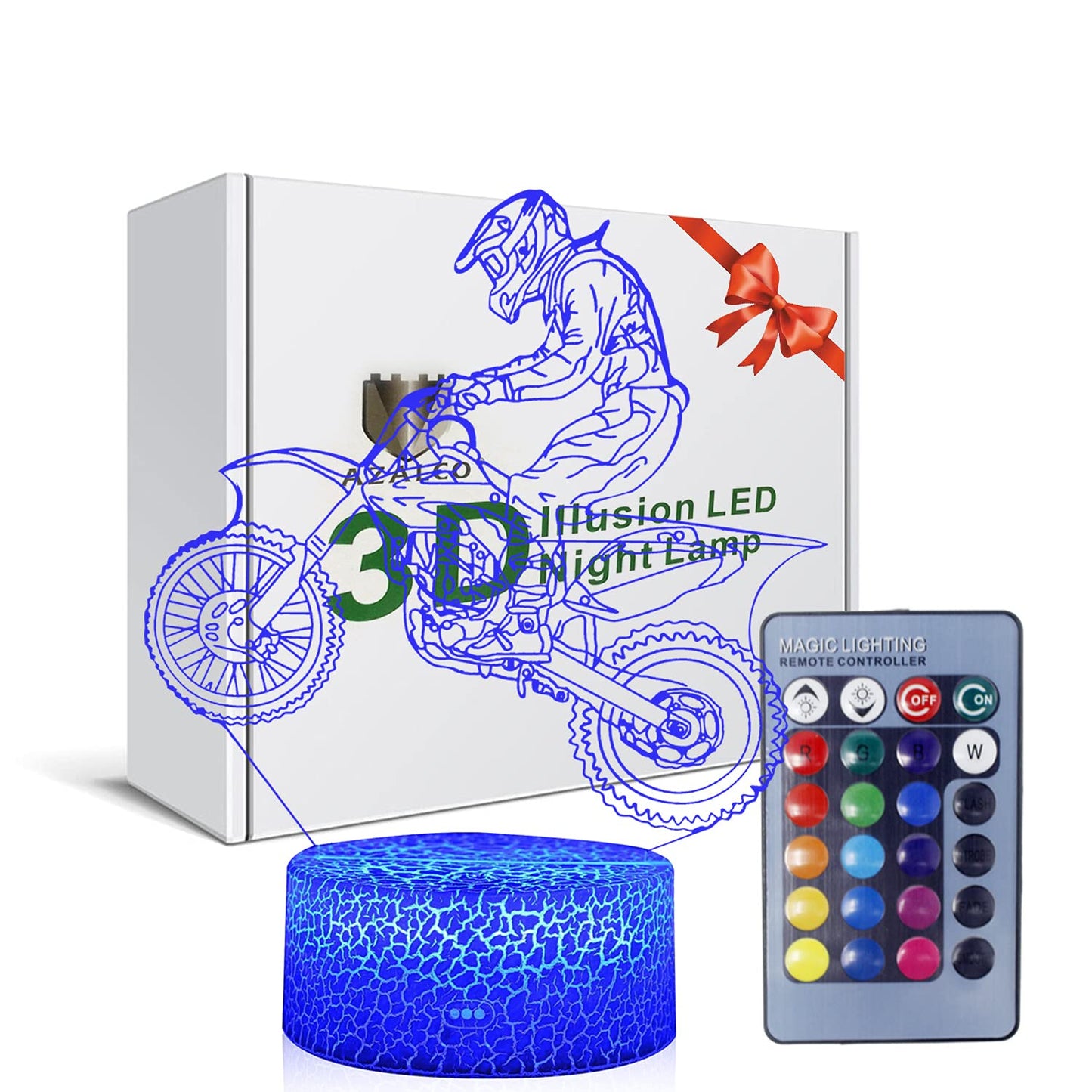 AZALCO Motorbike Night Light,Motorcycle 3D Illusion Lamp with Remote Control&Smart Touch 16 Colors USB Cable Dirt Bike Gifts for Motocross Players Boys Teens