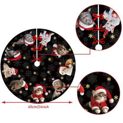 Cat Christmas Tree Skirt 36 Inches Black and Gold Xmas Skirt Under Tree Base Cover Collar Floor Mat for 6.5ft-Tree, Christmas Decor for Home Office Indoor Holiday Party Decor