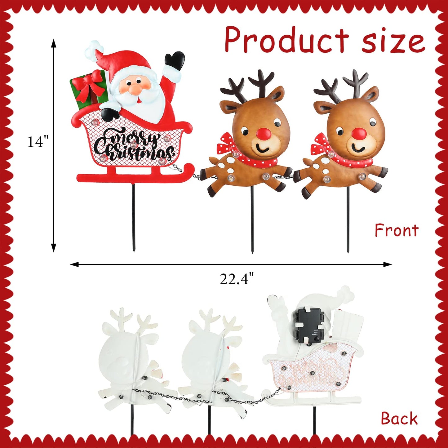 3 Pieces Christmas Decorations Outdoor Yard Sign with LED Lights Sled Lawn Sign Santa Reindeer Yard Sign with 3 Yard Stakes for Outdoor Christmas Decoration