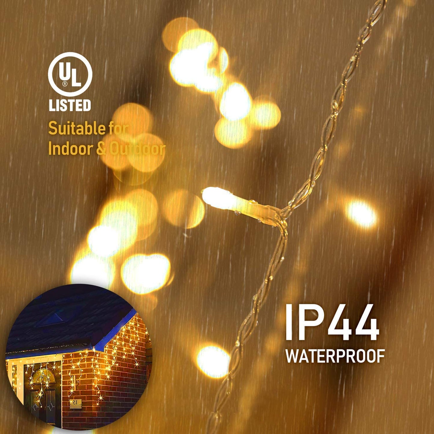 Outdoor Icicle Lights,9.8FT Christmas String Lights with Remote Timer, Battery Powered Hanging Window Wall Dripping Ice Light for Outside,Waterproof for House Garden Yard Xmas Decor(Warm White)