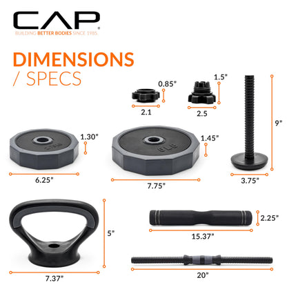 CAP Adjustable Weight Set, Multi-Use Adjustable Dumbbell Set for Home Gym Strength Training, Quick Change Free Weights System, Compact Workout Equipment, 66 LB Weight Set