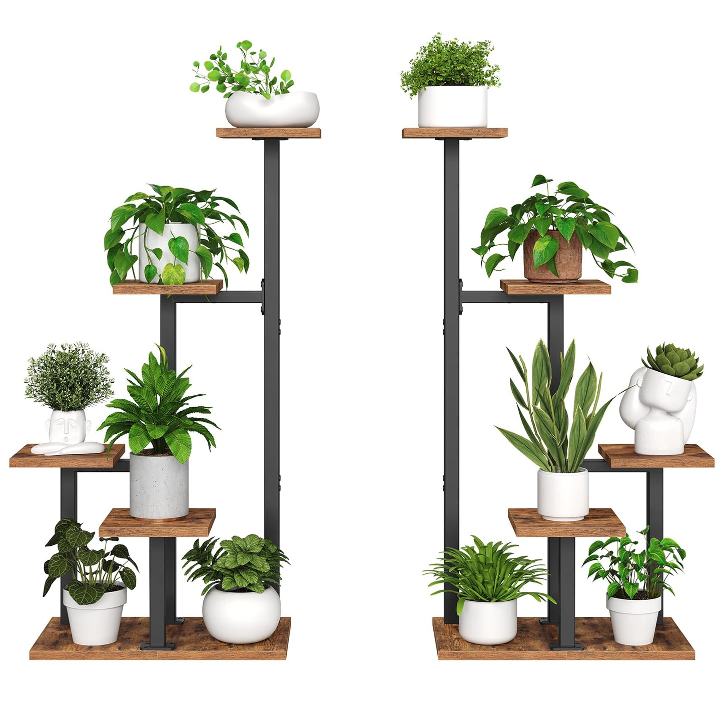 MAHANCRIS Plant Stands Indoor Set of 2, Metal Corner Plant Stand for Multiple Plants, 5 Tier Plant Shelves for Living Room, Home, Patio, Rustic Brown and Black PSHR0101S2