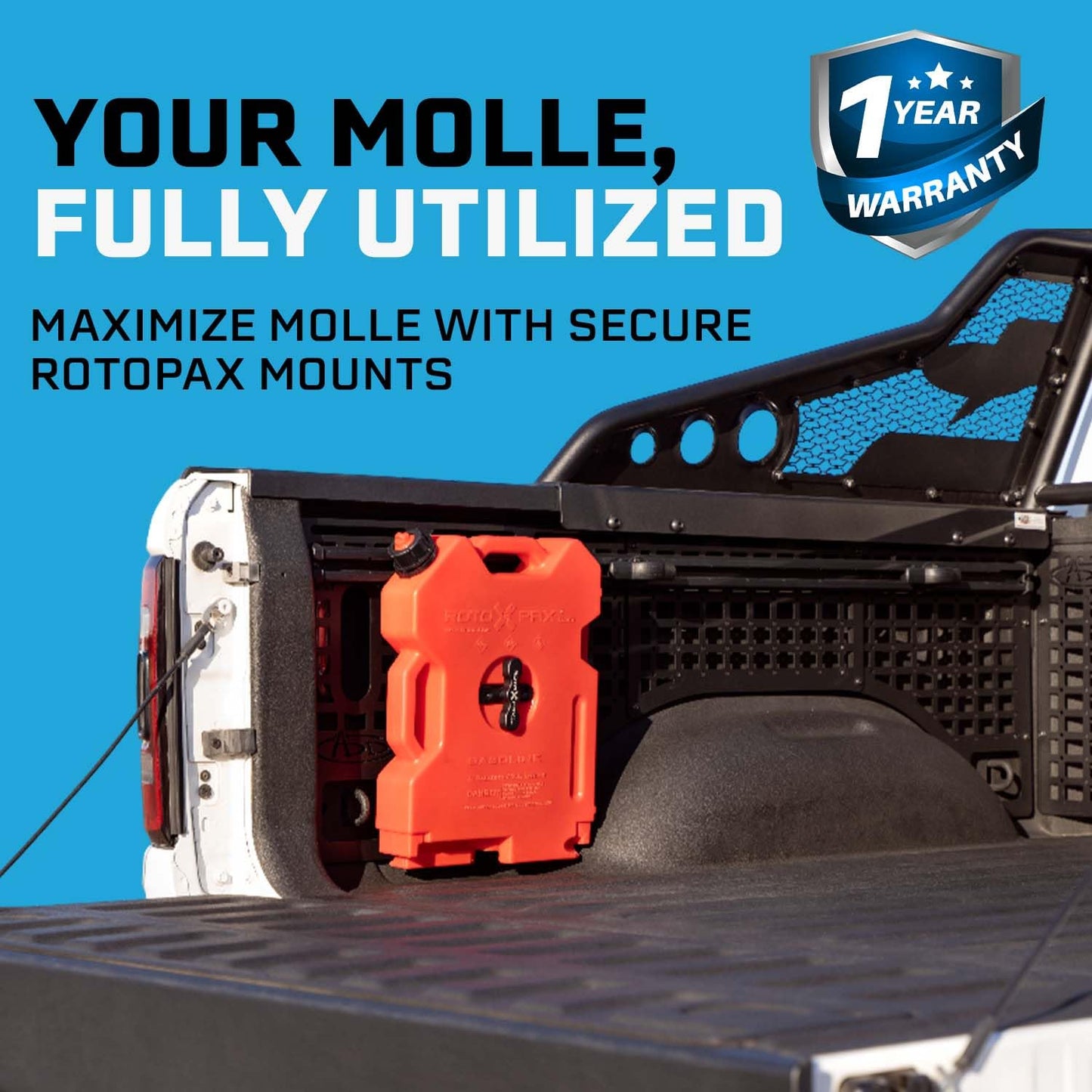 Rago Fabrication Universal Recovery Gear Bundle | RotopaX Molle Panel Mount & Hi-Lift Jack Mount Pair | Fits Rago, ADD Offroad & DV8 Molle Panels | Black
