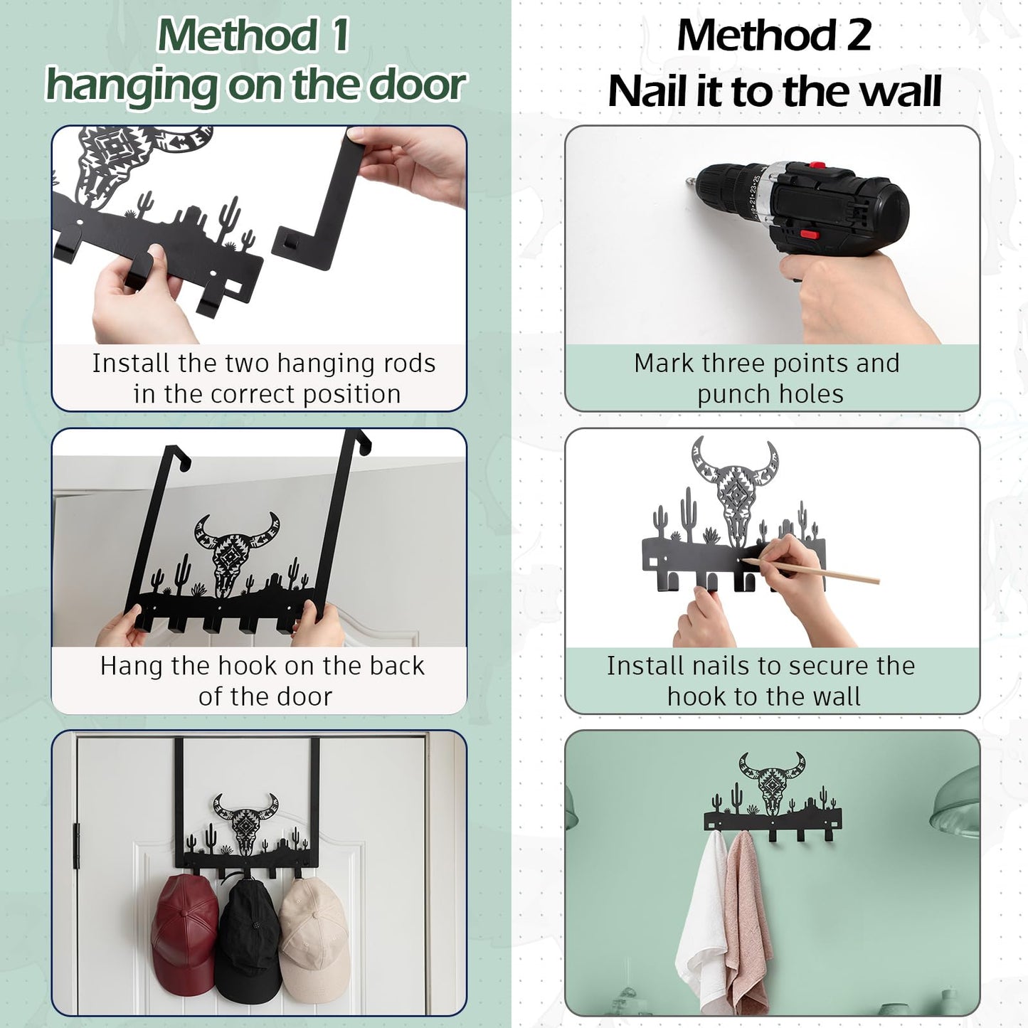 Reallnaive Western Bull Over The Door Hooks Bathroom Decor Wall Hanger Wall Mount Rack Holder for Towel, Hat, Coat, Cloth, Keychain, Bag, Christmas Party Gift