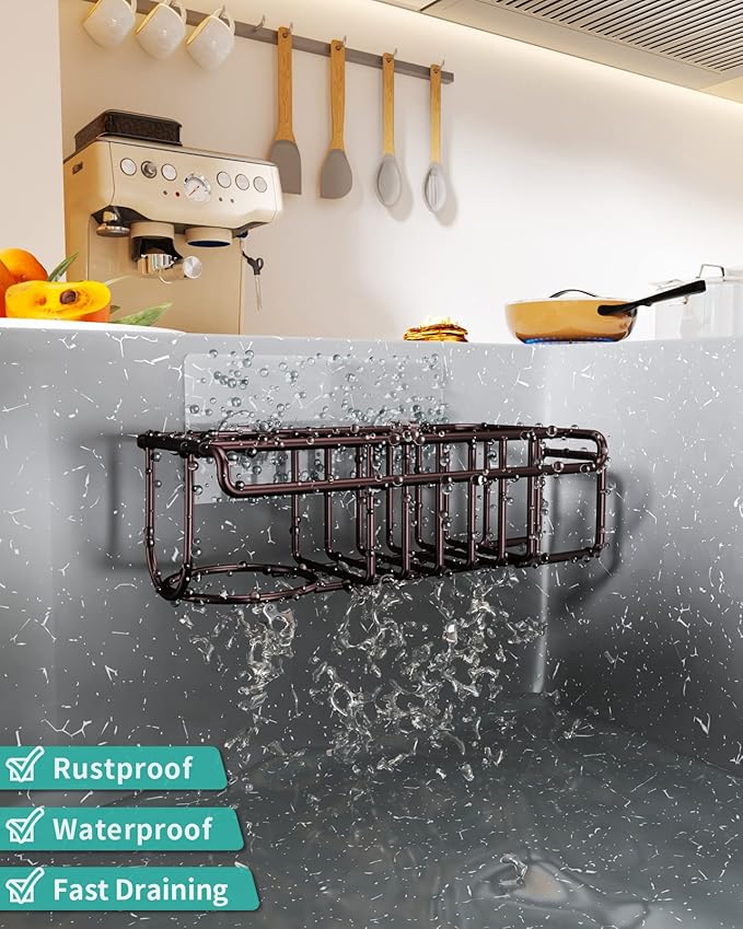 HapiRm 4 in 1 Adhesive Kitchen Sink Organizer, SUS304 Stainless Steel Brush