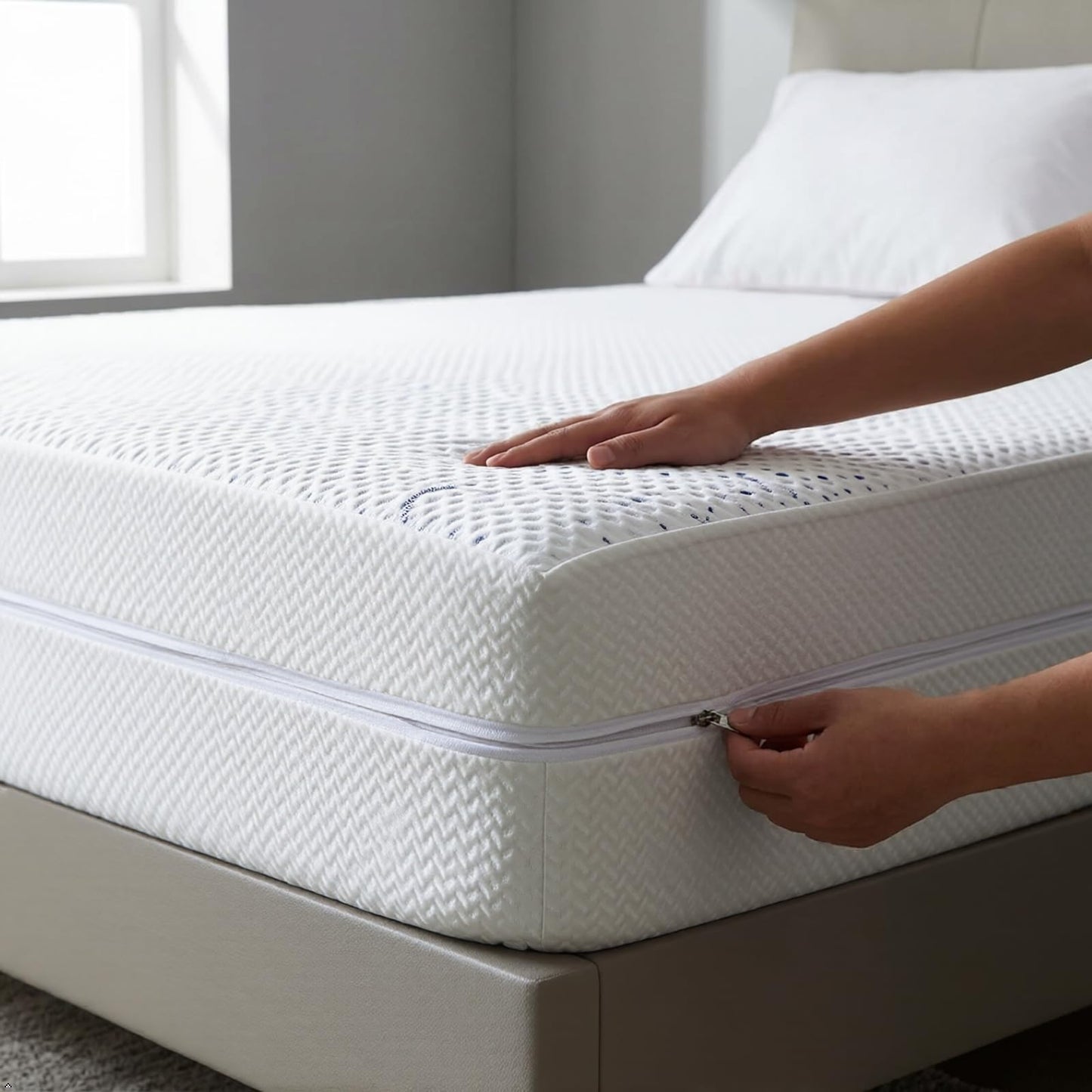 Zippered Mattress Encasement, Mattress Cover Protector, Breathable Waterproof Bed Sheet Alternative, Skin?Friendly Knit Deep Pocket Sheet Cover-ZIVZIV (Depth 10''-11'', Queen 60''x80'')