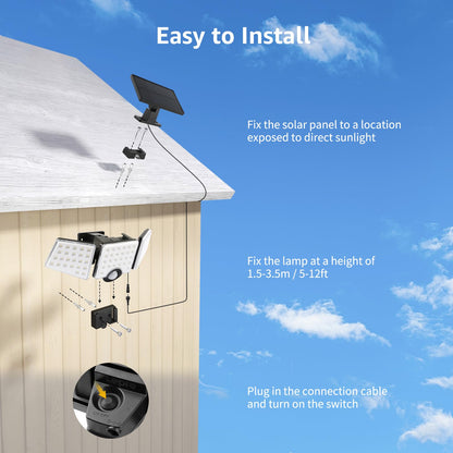 Lepro Solar Security Lights Outdoor Motion Sensor, 1200LM Solar Flood Lights with Separate Solar Panel, IP65 Waterproof, Adjustable 3Heads, Pir Wall Lights for Yard Garage Pathway