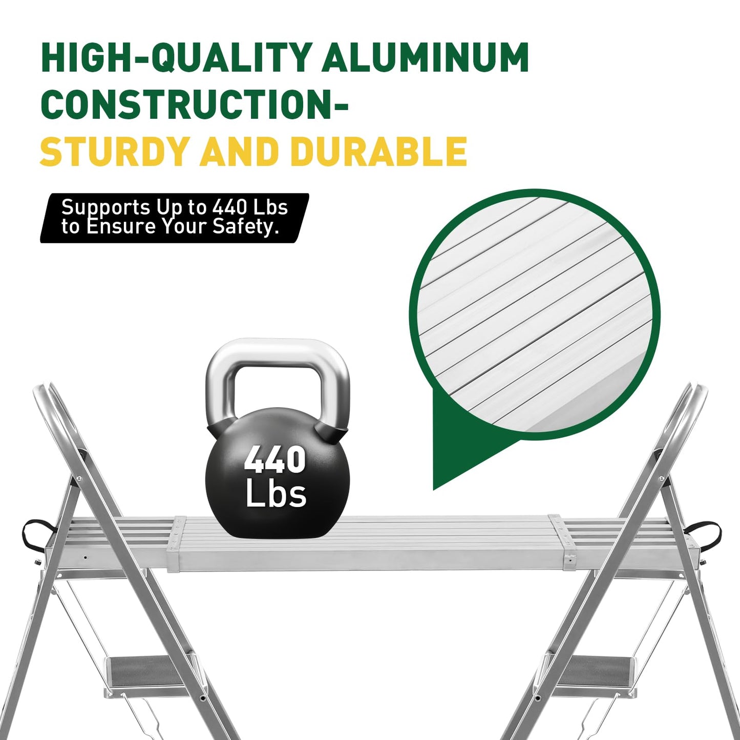 Telescoping Aluminum Work Plank Platform, 9-15 ft, 440 LB Capacity, Portable Adjustable Scaffold Plank with 12.5 in Wide Non Slip Surface for Painter Contractor