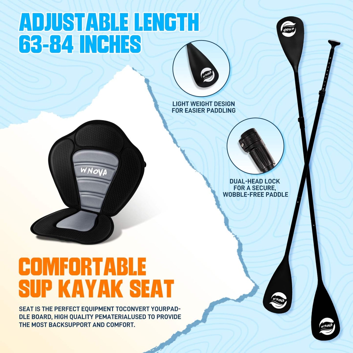 WNOVA 11' Inflatable Stand Up Paddle Board, 34" Extra Wide Stable iSUP for Adults & Youth, with Camera Mount & Premium Accessories, Non-Slip Deck for All Skill Levels (Light Wood Grain/Kayak Seat)