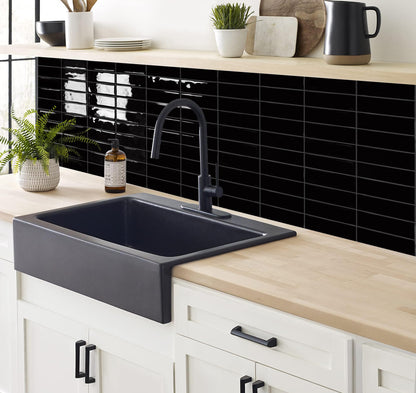 DEWOO Black Rectangle Peel and Stick Subway Backsplash Self Adhesive Wall Tile Stickers for Kitchen Bathroom Brick (10-Sheet, 12"×12")