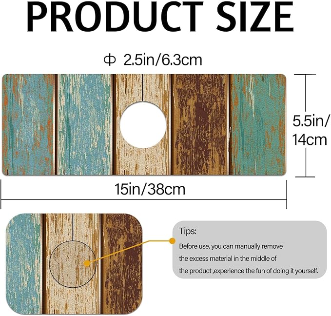 MCALK Wood Pattern Teal Kitchen Sink Faucet Mat Splash Guard, Absorbent