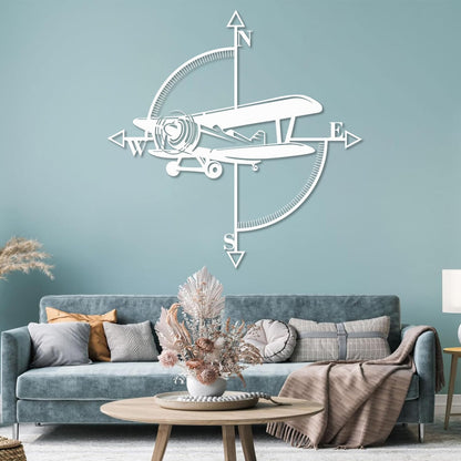 yumcake Metal Airplane Compass Wall Decor, Airplane Metal Wall Art, Aviation Themed Wall Decor for Living Room, Bedroom(Black,35" x 35" / 90 x 90 cm)