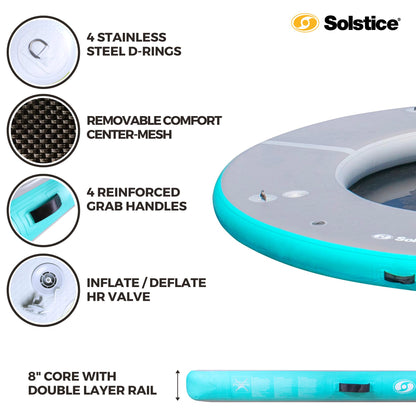 Solstice 10-Person Circular Mesh Inflatable Dock, Floating Water Raft Platform, 10ft - Round Outdoor Ring for Lake, River, Swimming Pool & Beach, Includes w/Carry Bag & Repair Kit