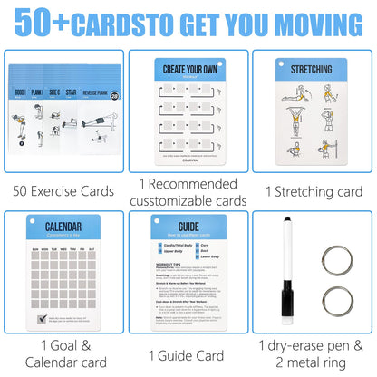 Bodyweight Workout Cards for Women & Men-50 Bodyweight Workout Cards，Includes 2 Rings& Dry-Erase for Easy Organization-Home, Gym or Studio (Bodyweight)