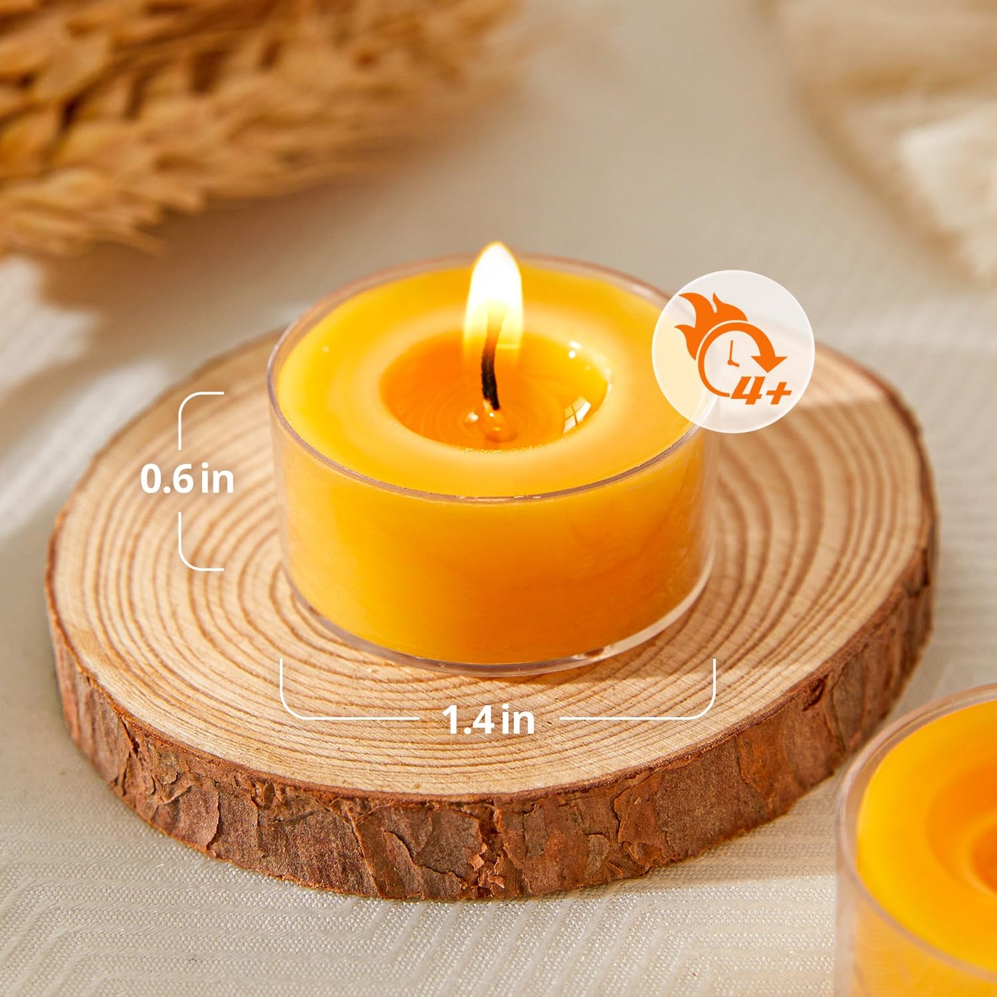 Ashlux Unscented Beeswax Tea Lights Candles 20 Pack, 4 Hours Long Burning Handmade Yellow Tealight Candles, Clear Acrylic Cup Smokeless Candles for Wedding, Christmas, Centerpiece & Home Decor