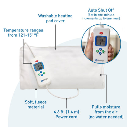BodyMed Digital Moist Heating Pad with Auto Shut Off Heating Pad for Neck and Shoulders, Back Pain and Muscle Discomfort Relief - 14 x 27 Inch, White