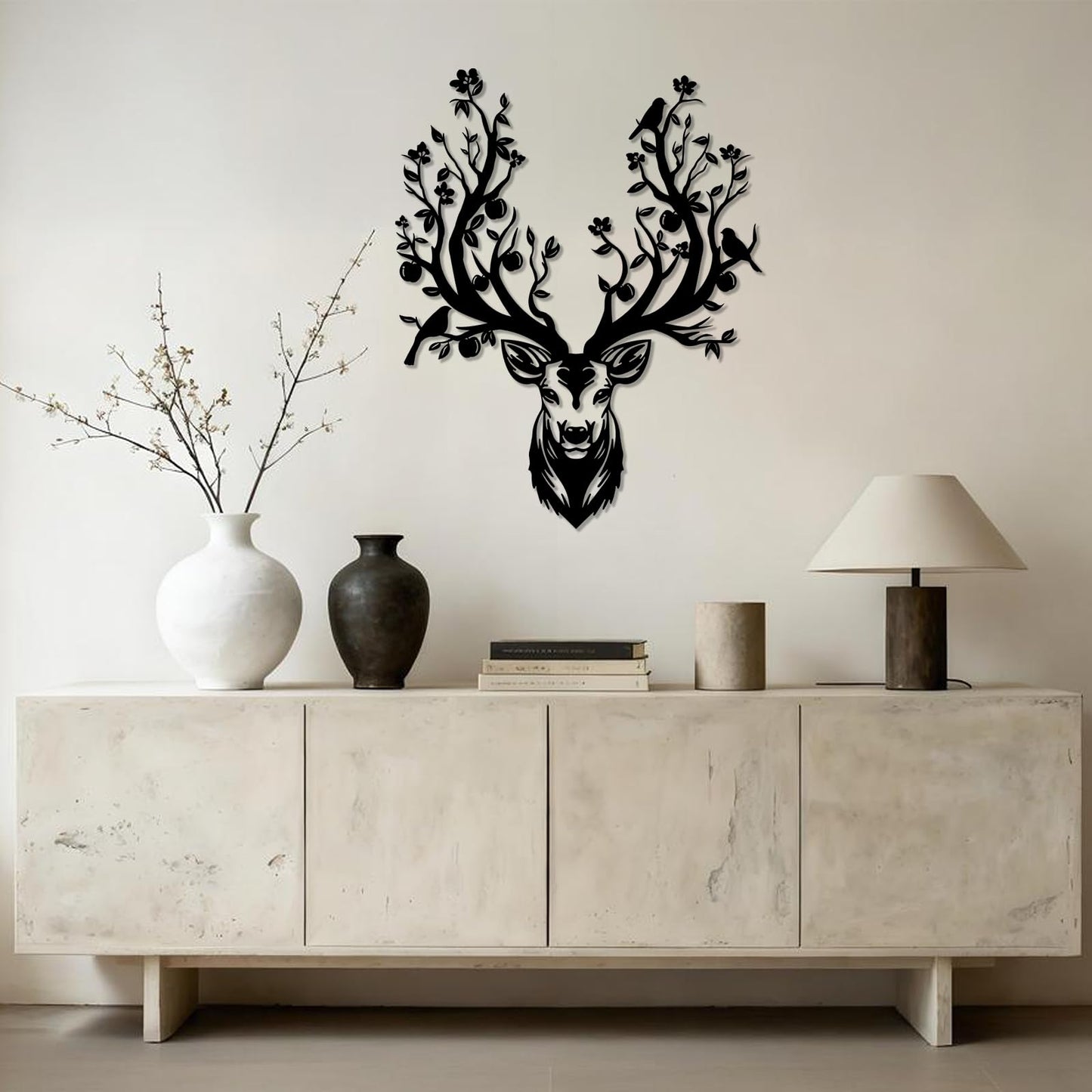 Harikikochuu Deer Head Wall Decor Metal Deer Head Wall Art Tree Branch Metal Wall Sculpture for Living Room Bedroom Entryway Outdoor Art Hunting Accent for Cabin Lodge Farmhouse (16.1x12.6 Inch)