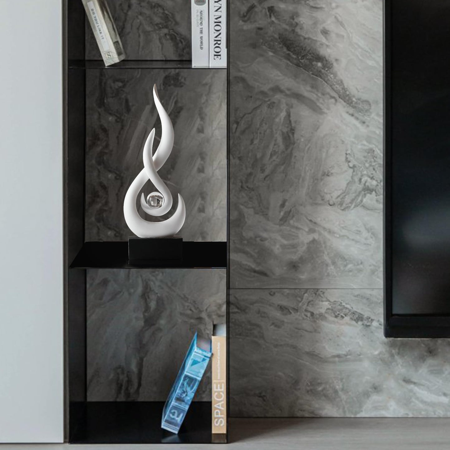 XGZY Flame Sculpture: Resin Flame Shaped Art Decoration, Decor for Home, Wine Rack, Office, Bookshelf (White)