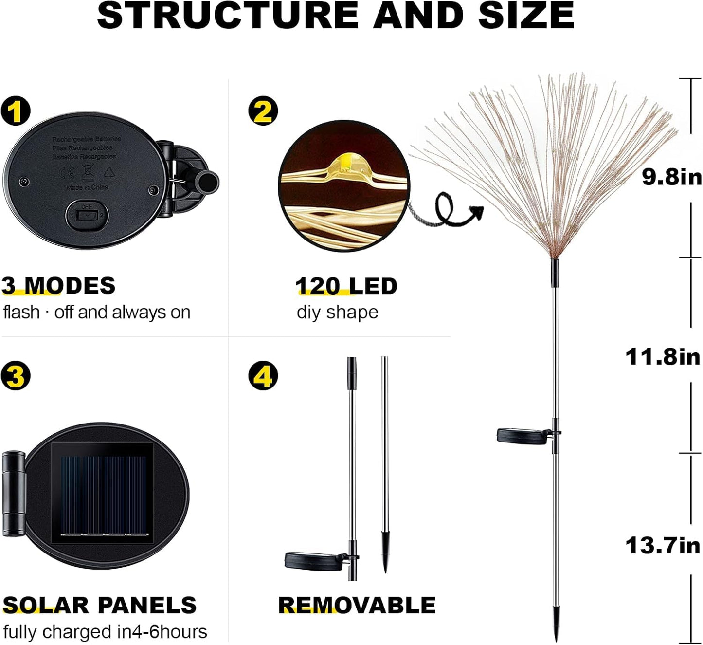 2 PCS Solar Firework Light, Outdoor Solar Garden Decorative Lights 120 LED Powered 40 Copper Wires String DIY Landscape Light for Walkway Pathway Backyard Christmas Decoration Parties (Cool White)
