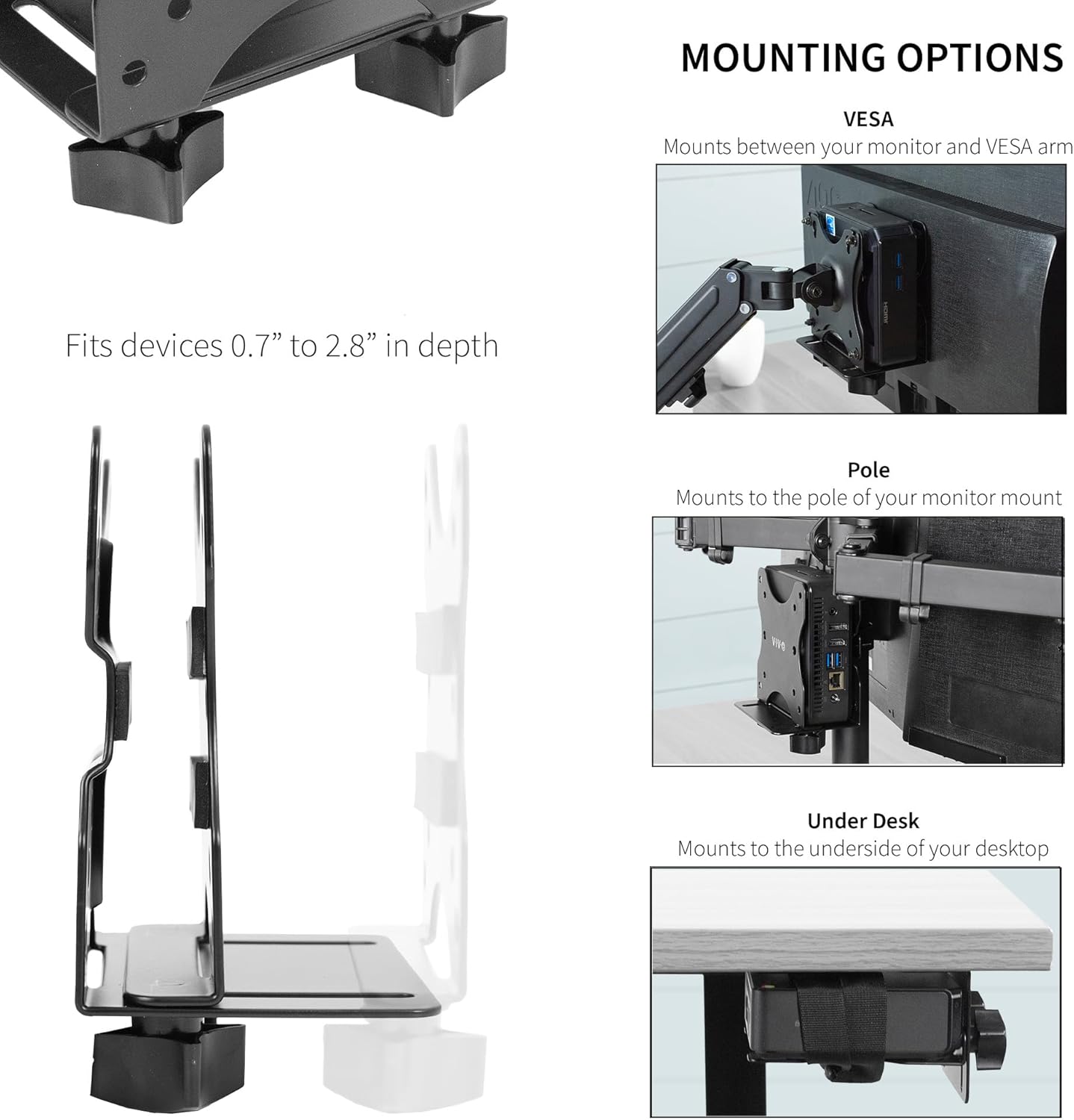 VIVO Adjustable Thin Client Mini PC Mount Bracket, CPU VESA Under Desk and Monitor Arm Computer Holder, Black, MOUNT-PC05C