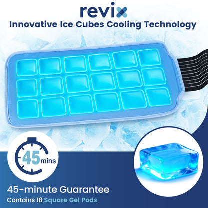 REVIX Ice Pack for Injuries Reusable (14 × 7") with Elastic Strap, 45-Minute Long-Lasting Gel Cold Pack for Knee, Shoulder, Back with Ice Grid Gel Design, Flexible Ice Wrap, Universal Use for Arm, Hip