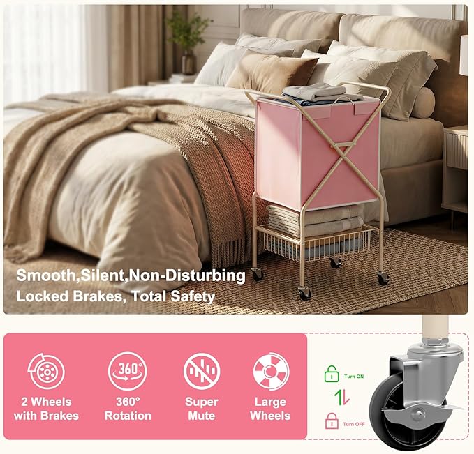 Convenient Laundry Basket with Wheels, Heavy Duty Dirty Clothes Laundry Hamper