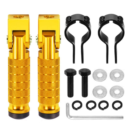 90 Degree Foldable Footpegs M8 Motorcycle Foot Pegs CNC Anti-Skid Footrest Passenger Pedal for Motorbike Mini Bike Dirt Pit Bike (Gold)