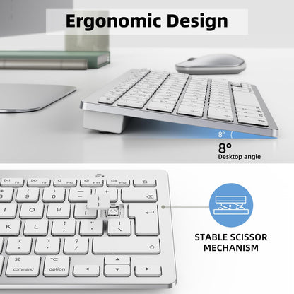 Bluetooth Keyboard and Mouse Set for Mac, OMOTON Ultra-Slim Wireless Keyboard and Mouse Combo for Apple Mac, MacBook Pro/Air, iMac, Mac Mini,Battery-powered, QWERTY UK Layout, Silver