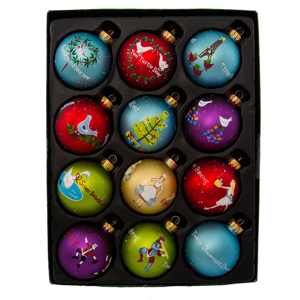 Kurt Adler Twelve Days of Christmas Ball Ornament, 65mm, Set of 12