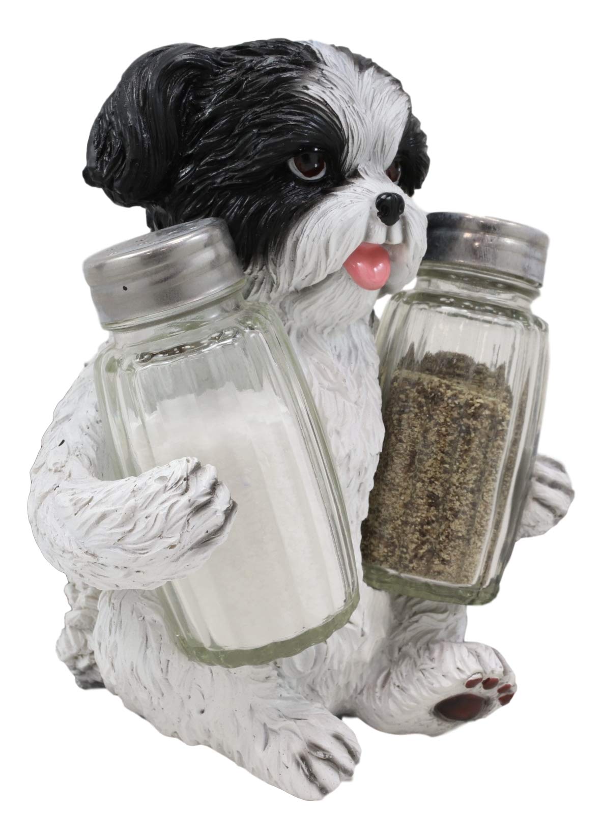 Ebros Gift Realistic Adorable Hugging Pooch Shih Tzu Mini Toy Breed Dog Decorative Glass Salt Pepper Shakers Holder Resin Figurine 6"Tall Animal Pet Pal Kitchen Helper Spice Organizer Accent Statue