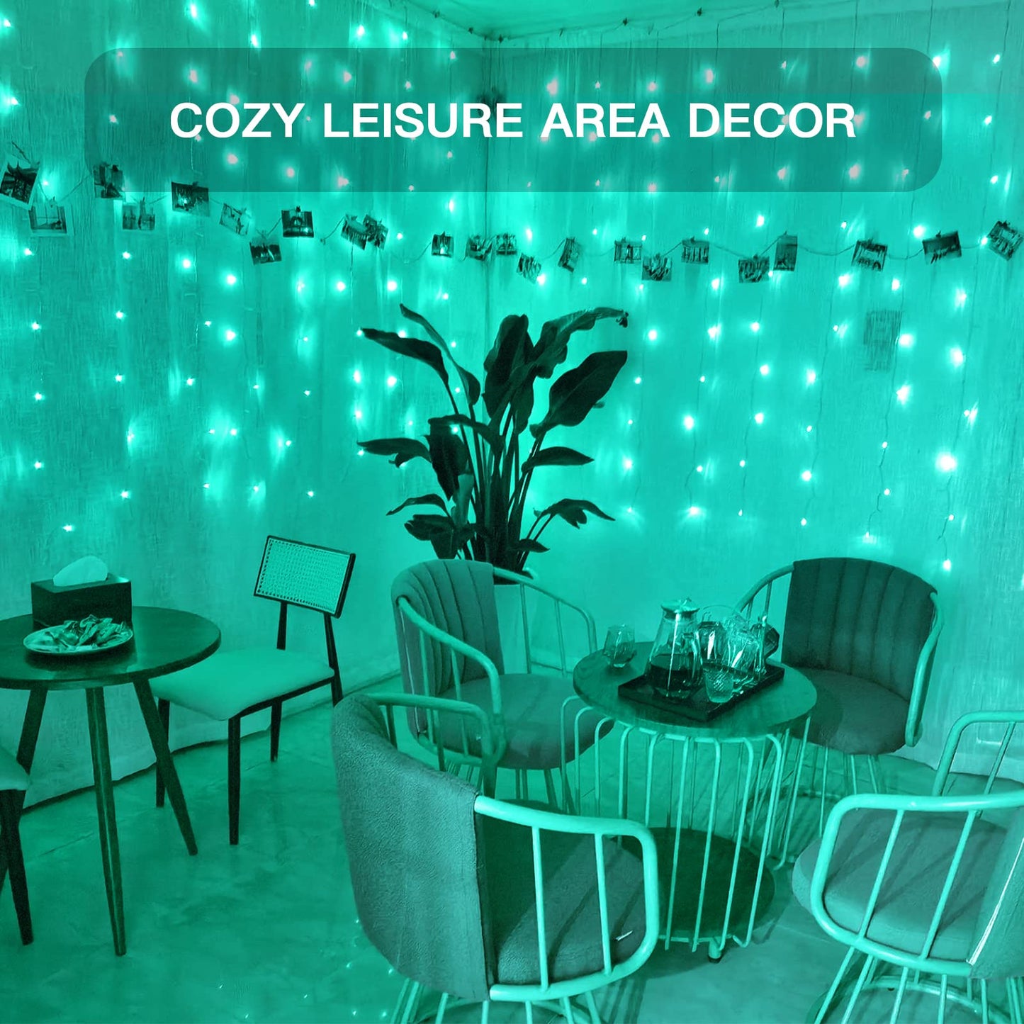 suddus Curtain Lights for Christmas, 200 Led 6.5ft x 6.5ft Hanging String Lights Outdoor, Fairy Curtain Lights for Backdrop, Window, Wall, Party, Garden, Bedroom, Birthday Decorations, Teal