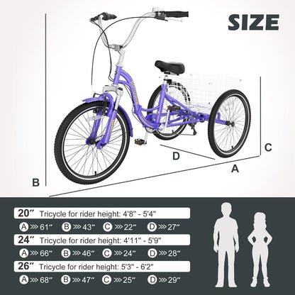 ABORON Adults Tricycle, 3 Wheels Bike for Adult, Tricycle for Adults, Double-Wall Wheel Rims, for Women Men Exercise Outdoor Sports