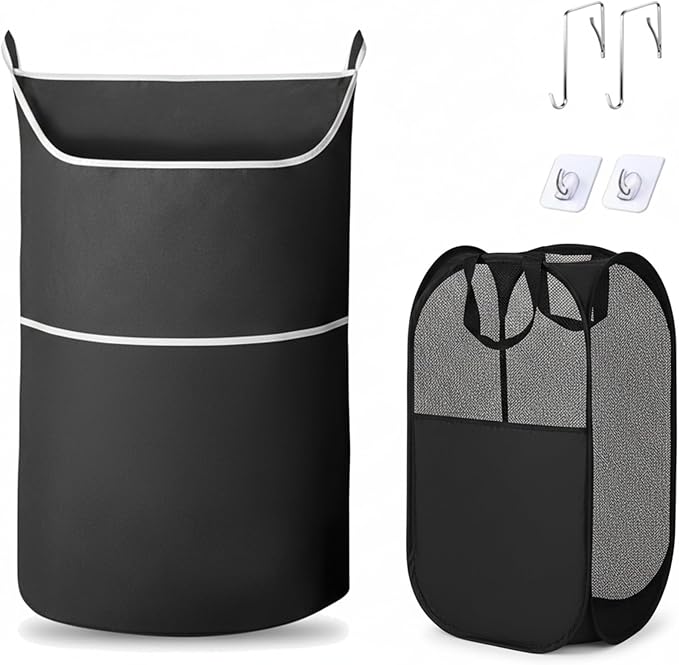2-in-1 hanging laundry hamper Bag + Pop-up mesh laundry basket, XL Over the