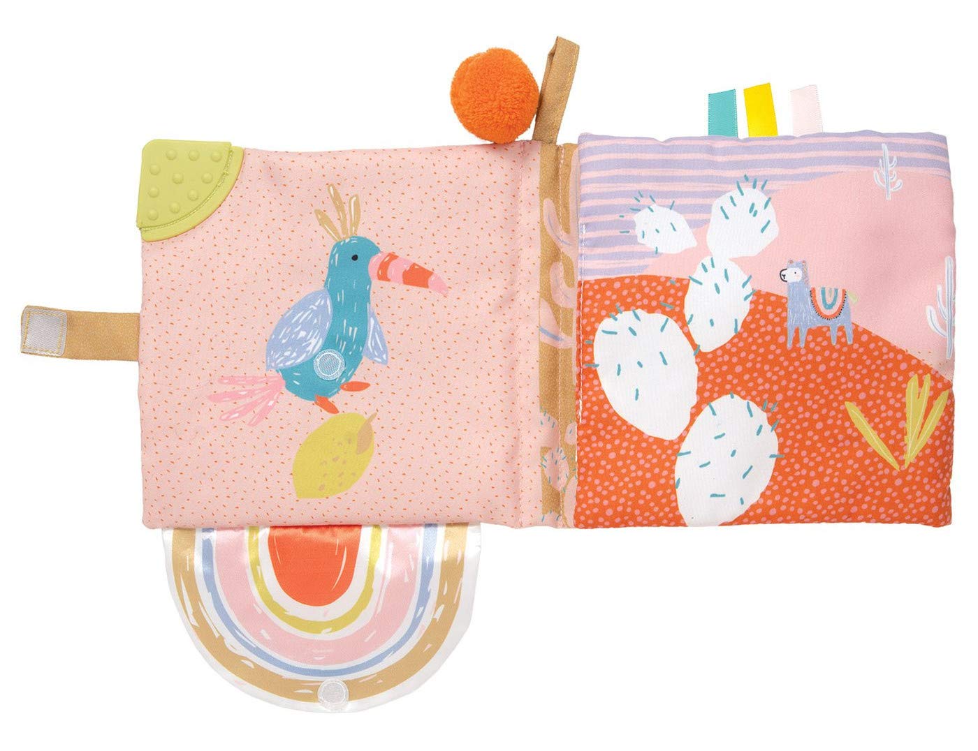 Manhattan Toy Llama Themed Soft Baby Activity Book with Squeaker, Crinkle Paper and Baby-safe Mirror Small