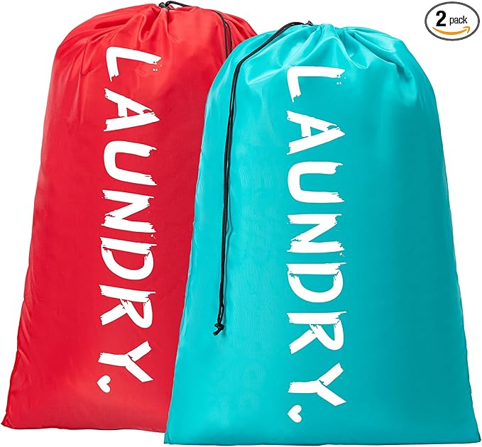 2 Pack XL Travel Laundry Bag, Machine Washable Dirty Clothes Organizer