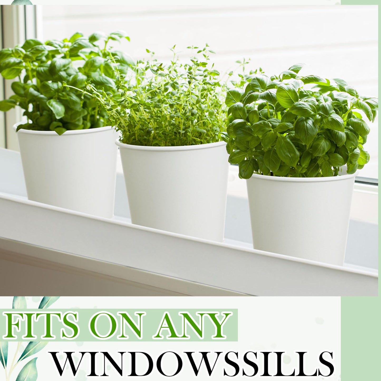 FoldTier 2 Sets Herb Garden Planter Indoor Kit with Trey 10 Pcs Metal Windowsill Plant Pots with Drainage Holes Indoor Herb Planter with Marker and Labels for Home Outdoor Plants(White)
