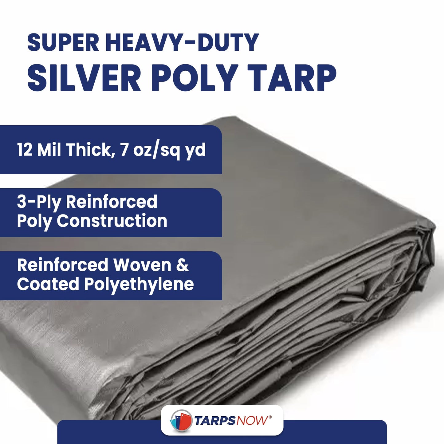 Tarps Now 16x24 ft Heavy Duty Plastic Tarp (Poly Tarp)|12 MIL Waterproof Cover|Rip & Tear-Resistant|Rustproof Grommets & Reinforced Edges|Ideal for Roof, Camping, Tent & Outdoor Protection - Silver